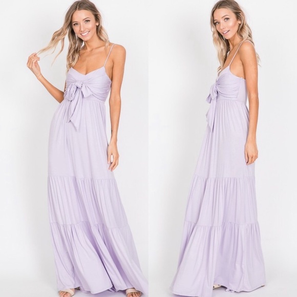 ✨JUST IN✨FRONT TIE RUFFLED LILAC MAXI DRESS - Picture 2 of 5